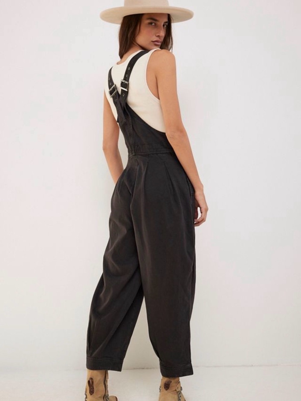 🖤 We The Free Felix Tapered Overalls Black Cotton Linen Blend M